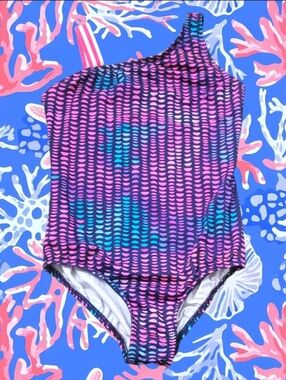 Lands' End Girls Purple & Pink Patterned Sports One-piece Swimsuit